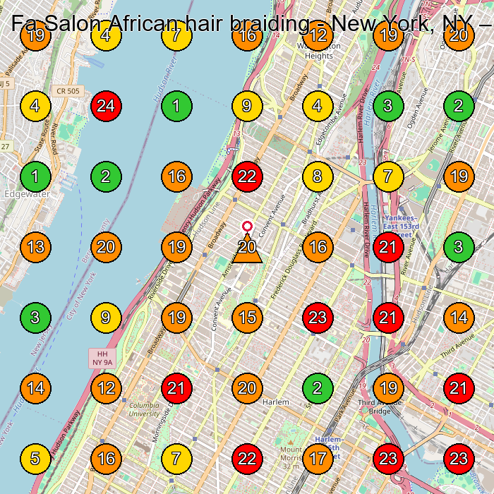 Fa Salon African hair braiding - New York, NY Hair Salon GeoGrid ranking map for New York NY